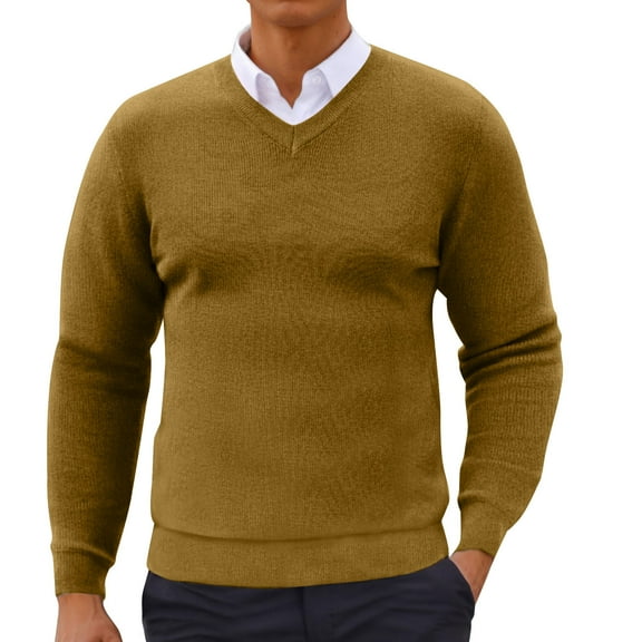 SHTXOZHI Men's V Neck Pullover Sweater Long Sleeve Solid Color Knitted Lightweight Sweaters