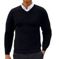 thumbnail image 1 of SHTXOZHI Men's V Neck Pullover Sweater Long Sleeve Solid Color Knitted Lightweight Sweaters, 1 of 5