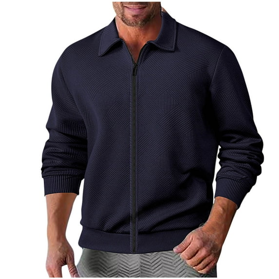 SHTXOZHI Men's Zip Up Jackets Fall Winter Collar Coats Long Sleeve Casual Outerwear with Pockets
