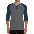 thumbnail image 1 of SHTXOZHI Mens 3/4 Raglan Sleeve T-Shirts Stretch Breathable Crew Neck Tees Buttons Outdoor Sport Running Tops, 1 of 7