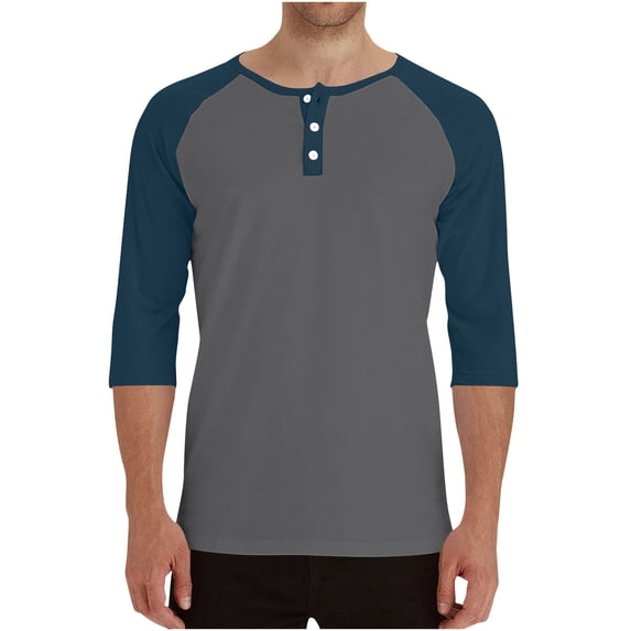 SHTXOZHI Mens 3/4 Raglan Sleeve T-Shirts Stretch Breathable Crew Neck Tees Buttons Outdoor Sport Running Tops