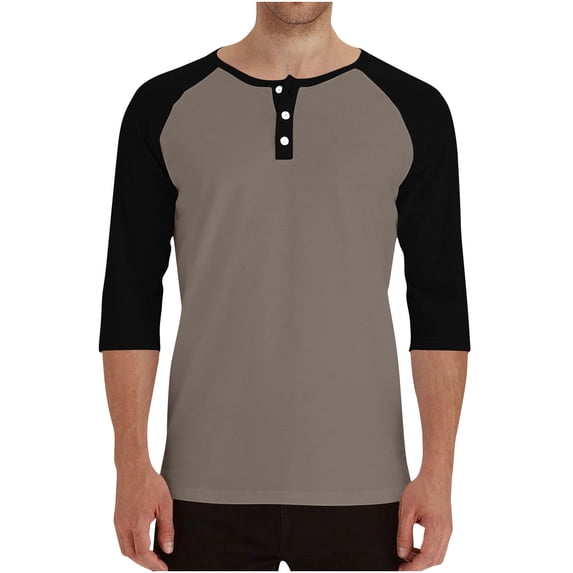 SHTXOZHI Mens 3/4 Raglan Sleeve T-Shirts Stretch Breathable Crew Neck Tees Buttons Outdoor Sport Running Tops