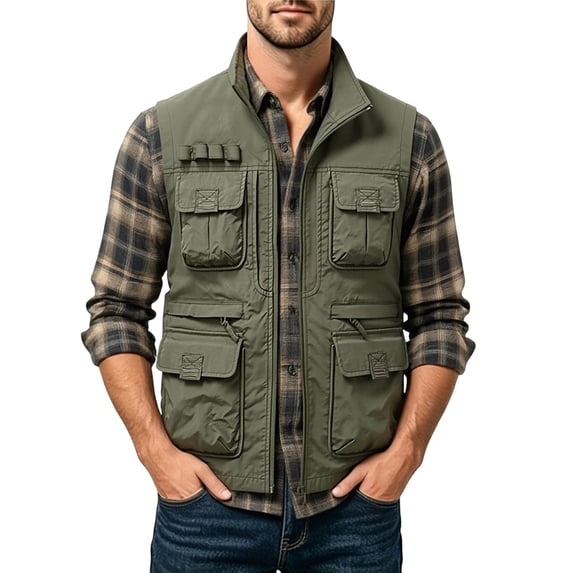 SHTXOZHI Mens Cargo Outerwear Vests Plus Size Sleeveless Breathable Coats Casual Workwear Vests with Multi-Pockets