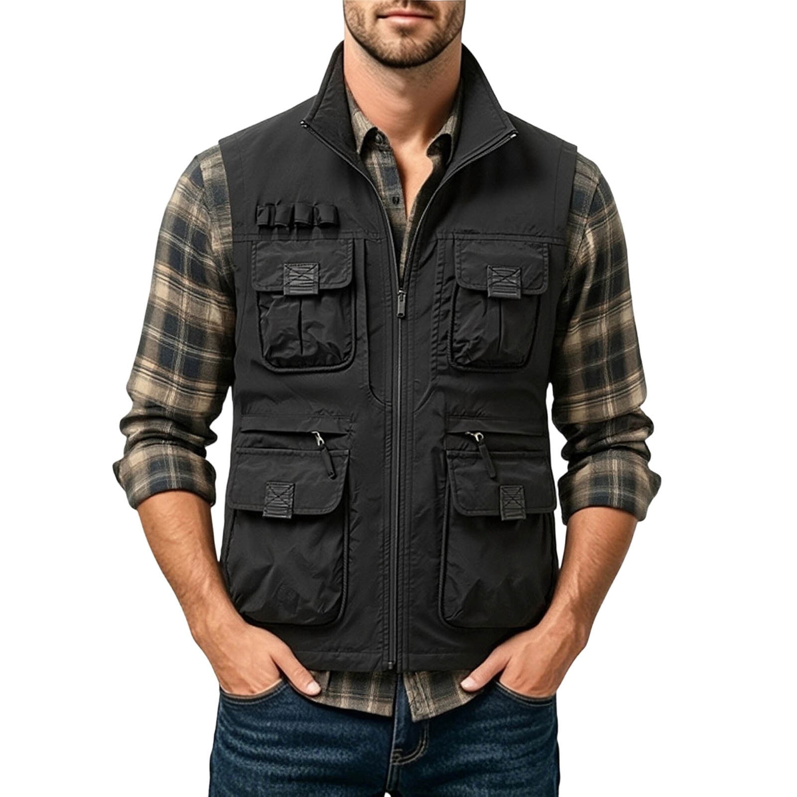 SHTXOZHI Mens Cargo Outerwear Vests Plus Size Sleeveless