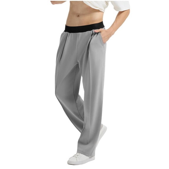 SHTXOZHI Mens Casual Dress Pants Elastic Waisted Pleated Baggy Wide Leg Work Trousers with Pockets