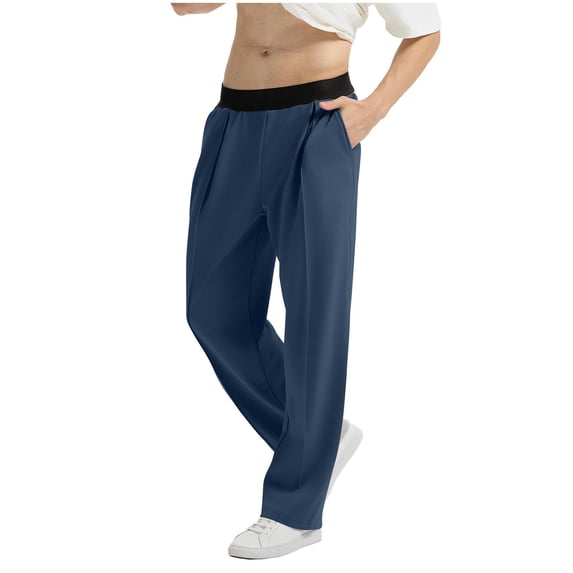 SHTXOZHI Mens Casual Dress Pants Elastic Waisted Pleated Baggy Wide Leg Work Trousers with Pockets