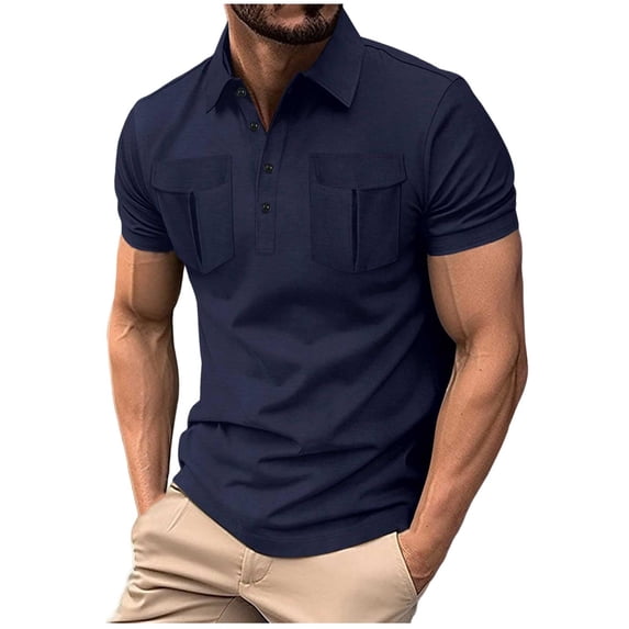SHTXOZHI Mens Casual Golf Shirts Button Down Collared Short Sleeve Classic Shirt with Pockets