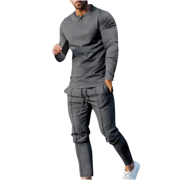 SHTXOZHI Mens Casual Sweatsuit 2 Piece Long Sleeve Shirts Jogger Pant Tracksuit Set Lounge Activewear