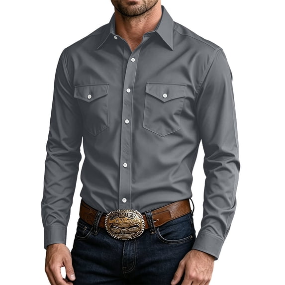 SHTXOZHI Mens Dress Shirts Long Sleeve Collar Button Down Open Front Business Casual Shirts Solid Color Party Wedding Tops
