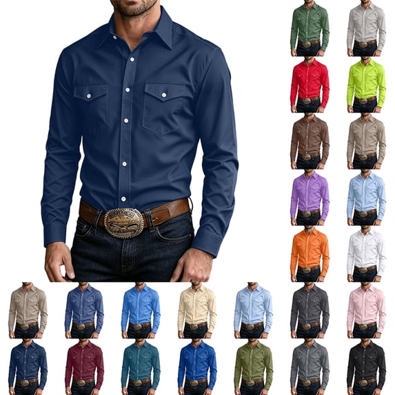 SHTXOZHI Mens Dress Shirts Long Sleeve Collar Button Down Open Front Business Casual Shirts Solid Color Party Wedding Tops