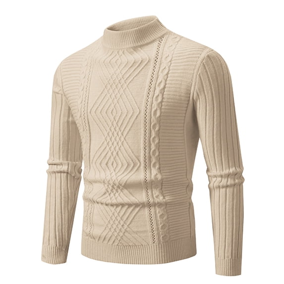 SHTXOZHI Mens Fall Winter Pullover Sweater Mock Neck Long Sleeve Solid Color Cable Knit Tops