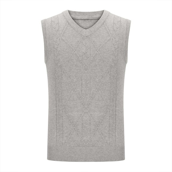 SHTXOZHI Mens Fall Winter Sweater Vest V Neck Sleeveless Cable Knitted Solid Color Pullover Sweater