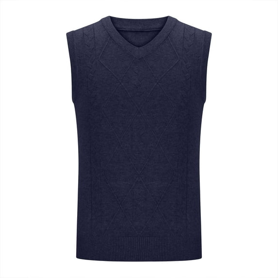 SHTXOZHI Mens Fall Winter Sweater Vest V Neck Sleeveless Cable Knitted Solid Color Pullover Sweater