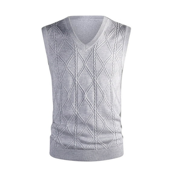 SHTXOZHI Mens Fall Winter Sweater Vest V Neck Sleeveless Cable Knitted Solid Color Pullover Sweater