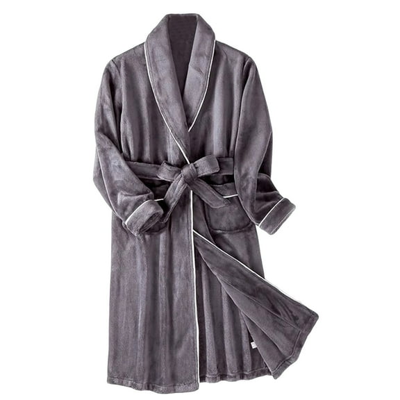SHTXOZHI Mens Fleece Robe Flannel Warm Bathrobe with Belt Pocket Winter Sleepwear (No Pants)