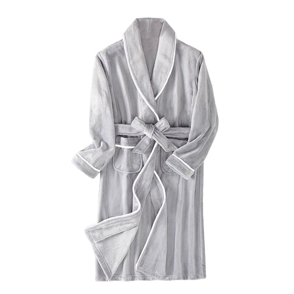 SHTXOZHI Mens Fleece Robe Flannel Warm Bathrobe with Belt Pocket Winter Sleepwear (No Pants)