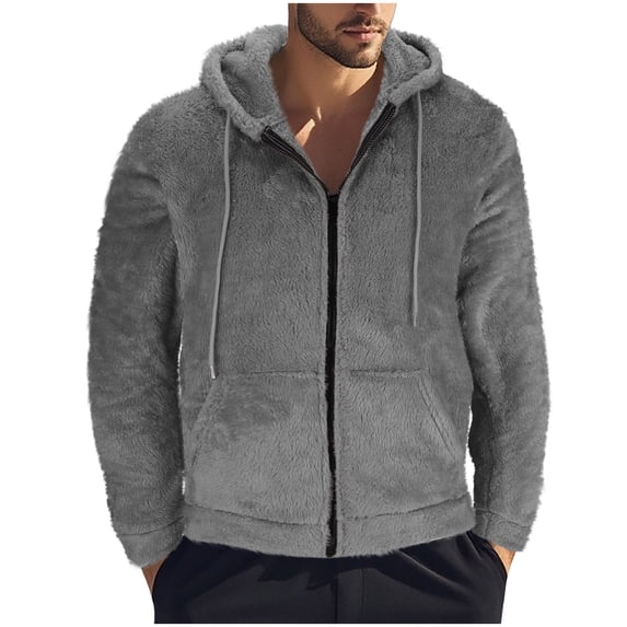 SHTXOZHI Mens Fuzzy Jackets Sherpa Fleece Zip Up Drawstring Hoodies Fall Winter Coat with Pockets