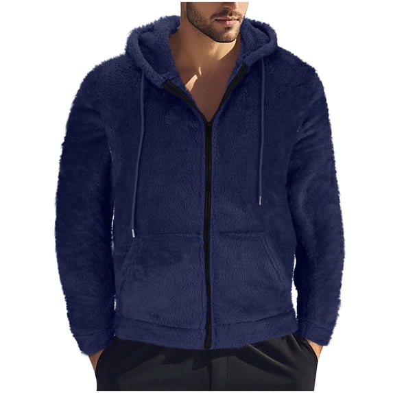 SHTXOZHI Mens Fuzzy Jackets Sherpa Fleece Zip Up Drawstring Hoodies Fall Winter Coat with Pockets