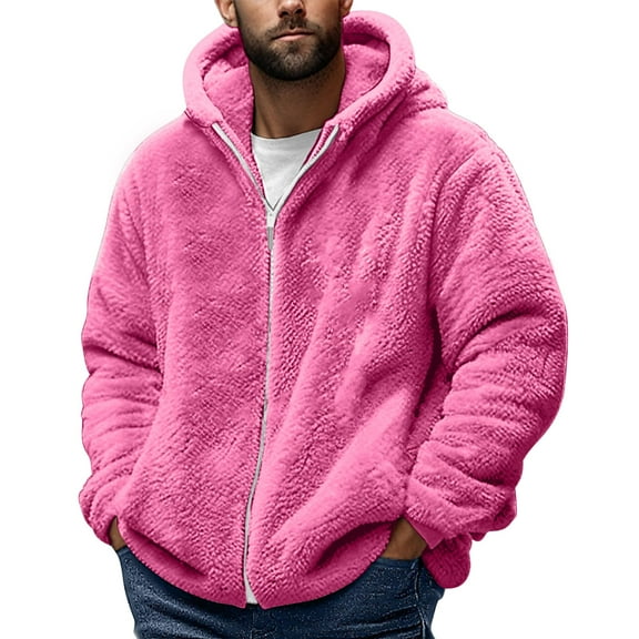 SHTXOZHI Mens Fuzzy Sherpa Jackets Fall Winter Warm Hooded Coats Long Sleeve Zipper Fleece Outerwear
