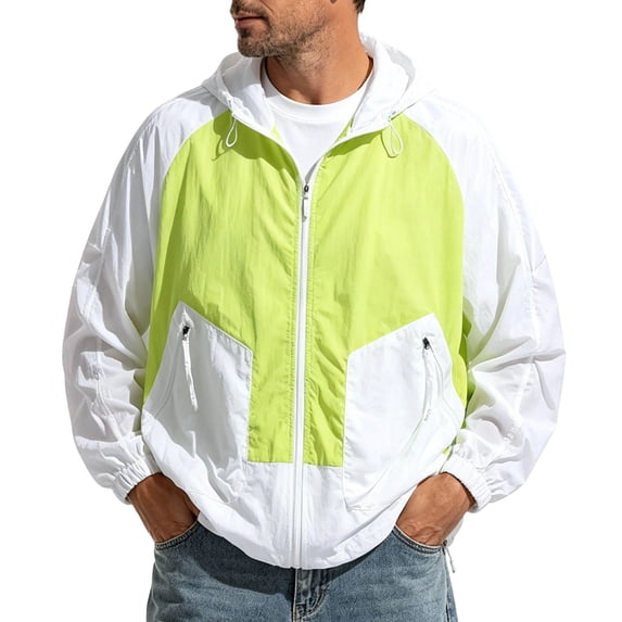 SHTXOZHI Mens Hiking Jackets Hooded Sun Protective Long Sleeve Coats Casual Outdoor Summer Tops with Zipped Pockets