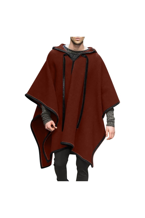 Mens Hooded Cape Cloaks Fall Winter Pullovers Windbreaker Jacket Coats Outerwear