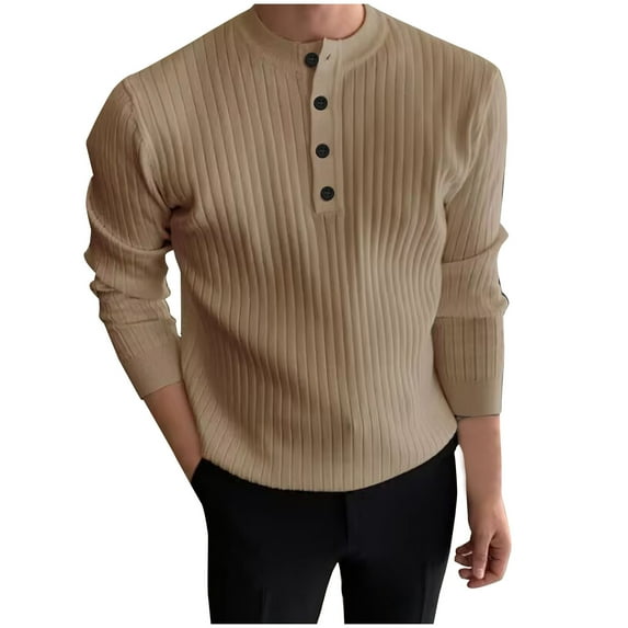 SHTXOZHI Mens Knitted Pullover Sweater Long Sleeve Button Down Solid Color Casual Sweater
