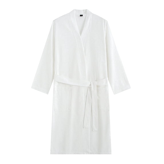 SHTXOZHI Mens Long Sleeve Robes Adjustable Tie Belt Bathrobe V-Neck Spa Robe Winter Textured Sleepwear with Pocket