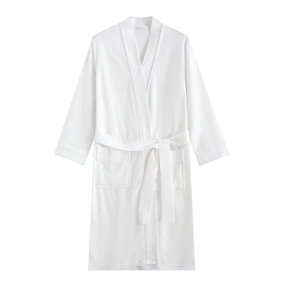 SHTXOZHI Mens Long Sleeve Robes Adjustable Tie Belt Bathrobe V-Neck Spa Robe Winter Textured Sleepwear with Pocket