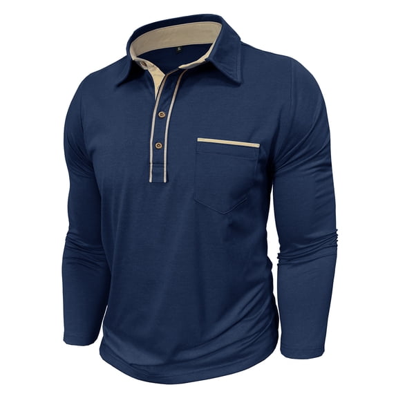 SHTXOZHI Mens Long Sleeve Shirts Button Collared Golf T Shirts with Pocket Workout Casual Tees