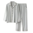 thumbnail image 1 of SHTXOZHI Mens Pajamas Set Button Down Sleepwear Long Sleeve Loungewear 2 Pcs Pj Set with Pockets, 1 of 3