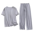 thumbnail image 1 of SHTXOZHI Mens Pajamas Sets 2 Piece Outfits Short Sleeve Sleepwear Soft Loungewear Pants Plus Size Loose Homewear, 1 of 5