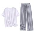 thumbnail image 1 of SHTXOZHI Mens Pajamas Sets 2 Piece Outfits Short Sleeve Sleepwear Soft Loungewear Pants Plus Size Loose Homewear, 1 of 5