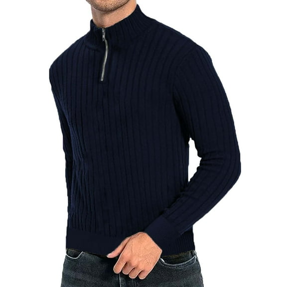 SHTXOZHI Mens Quarter-Zip Pullover Sweaters Casual Mock Neck Long Sleeve Knitted Sweaters