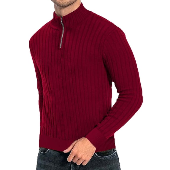 SHTXOZHI Mens Quarter-Zip Pullover Sweaters Casual Mock Neck Long Sleeve Knitted Sweaters