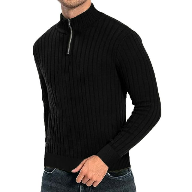 SHTXOZHI Mens Quarter-Zip Pullover Sweaters Casual Mock Neck Long Sleeve Knitted Sweaters