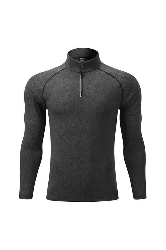 Mens Quick Dry Running Athletic Shirts Zip Up Long Sleeve Gym Workout Shirt Tops