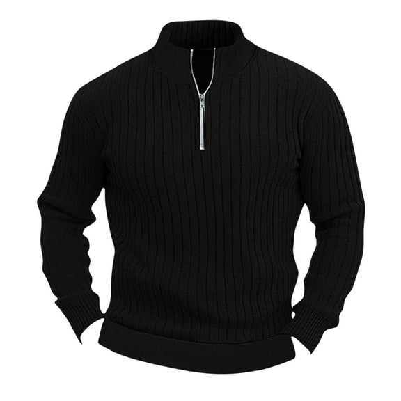 SHTXOZHI Mens Ribbed Knit Zip Up Shirts Collar Long Sleeve Pullover Solid Color Fall Tops