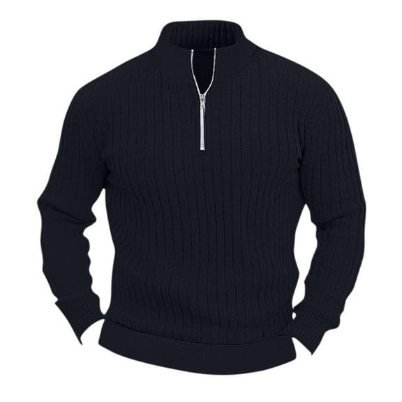 SHTXOZHI Mens Ribbed Knit Zip Up Shirts Collar Long Sleeve Pullover Solid Color Fall Tops