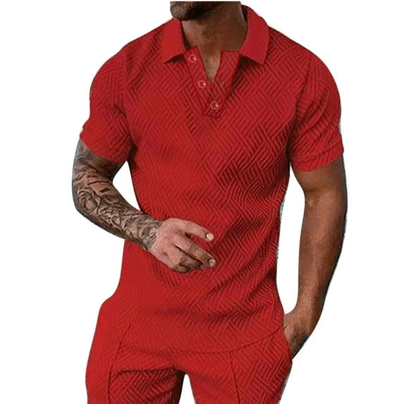 SHTXOZHI Mens Short Sleeve Textured Shirts V Neck Business Dressy Golf Shirt Solid Color Collar Tops
