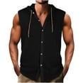 thumbnail image 1 of SHTXOZHI Mens Sleeveless/Short Sleeve Hoodies Drawstring Button Down Beach Shirt Summer Casual Tops, 1 of 5