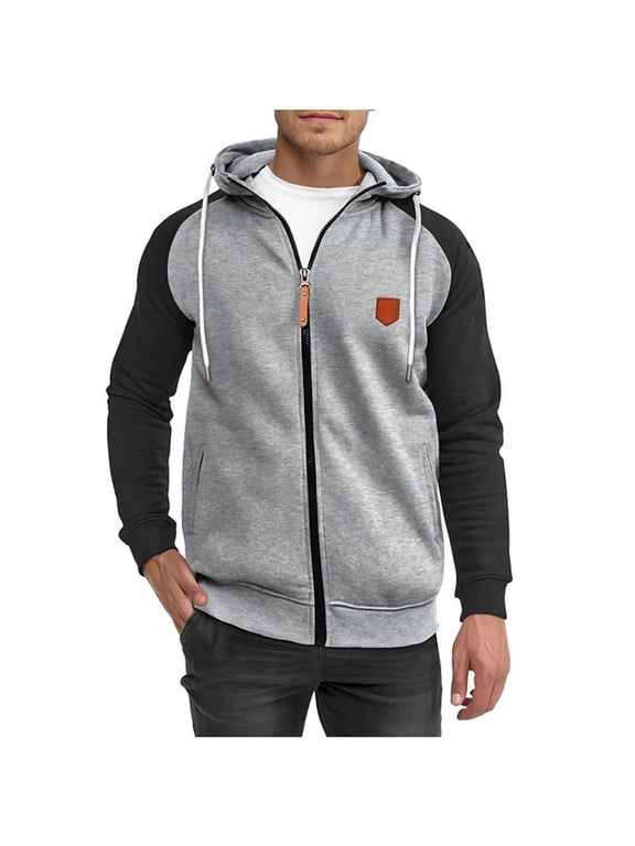 Mens Zip Up Hooded Jacket Fall Long Sleeve Drawstring Casual Coat Outwear with Pockets