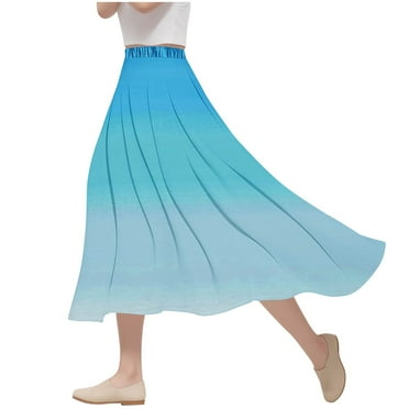 SHTXOZHI Midi Skirt for Women Elastic Waist Color Block Casual Skirt Flowy Ruffle A-Line Fall Skirts