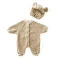 thumbnail image 1 of SHTXOZHI Newborn Baby Boys Girls Fleece Romper Long Sleeve Fall Jumpsuit with Hat Cute Infant Winter Outfit, 1 of 2