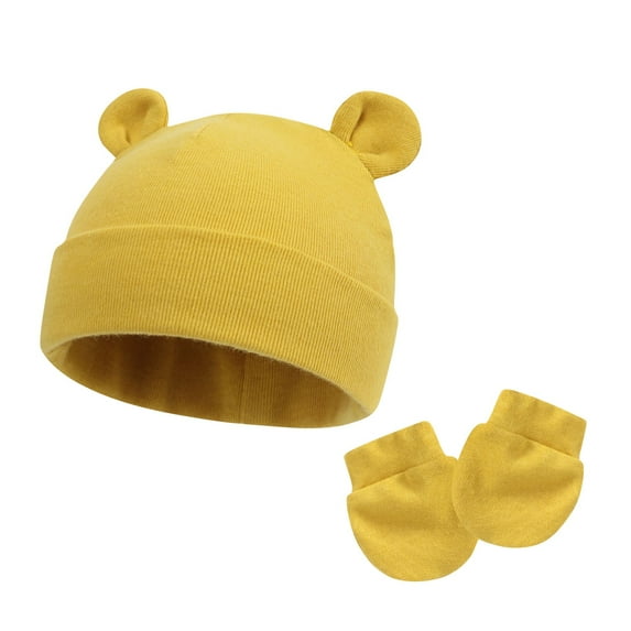 SHTXOZHI Newborn Baby Hats Mittens Set Cute Bear Ear Beanie Infant Boys Girls Caps Gloves