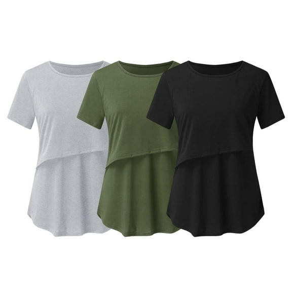SHTXOZHI Nursing Tops for Breastfeeding 3 Packs Maternity Shirts Short Sleeve Nursing Tops Pregnancy Tee