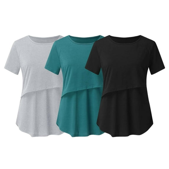 SHTXOZHI Nursing Tops for Breastfeeding 3 Packs Maternity Shirts Short Sleeve Nursing Tops Pregnancy Tee