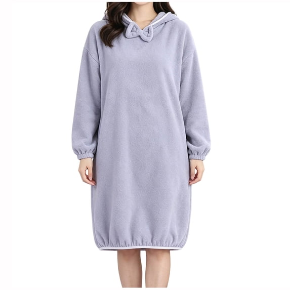 SHTXOZHI Oversized Nightgown for Women Long Fleece Sleepwear Solid Color Hooded Sleeping Dress Cute Homewear
