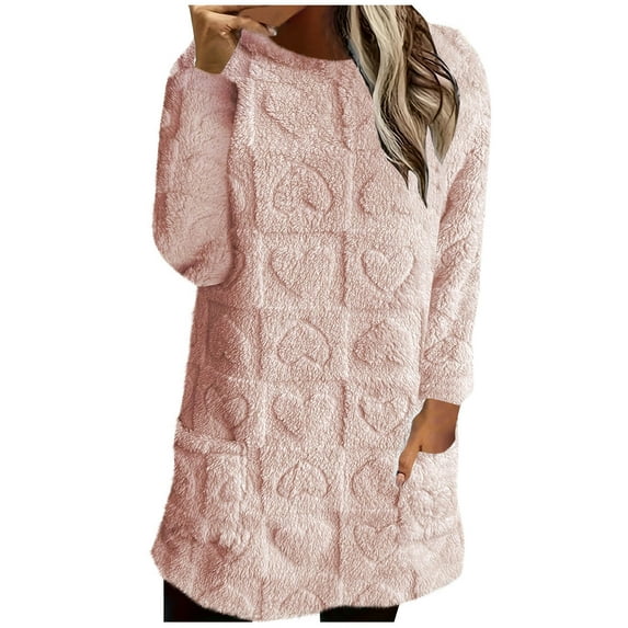 SHTXOZHI Pajama Tops for Women Fuzzy Fleece Winter Warm Shirts Lounge Pullover with Pockets