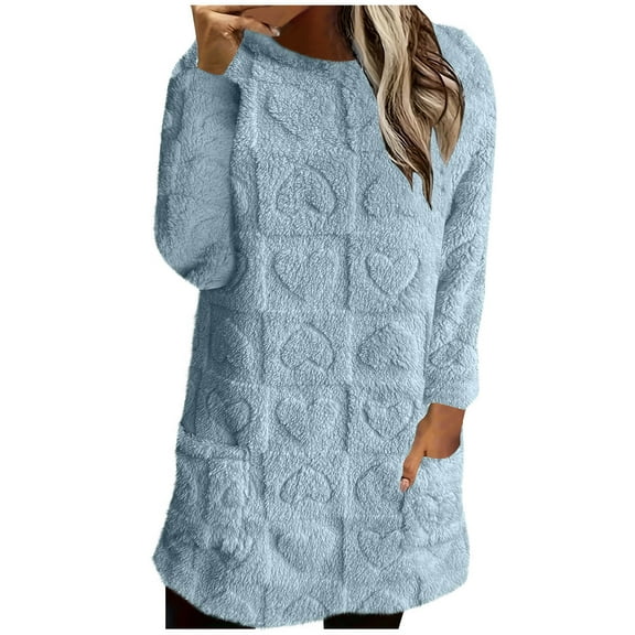 SHTXOZHI Pajama Tops for Women Fuzzy Fleece Winter Warm Shirts Lounge Pullover with Pockets