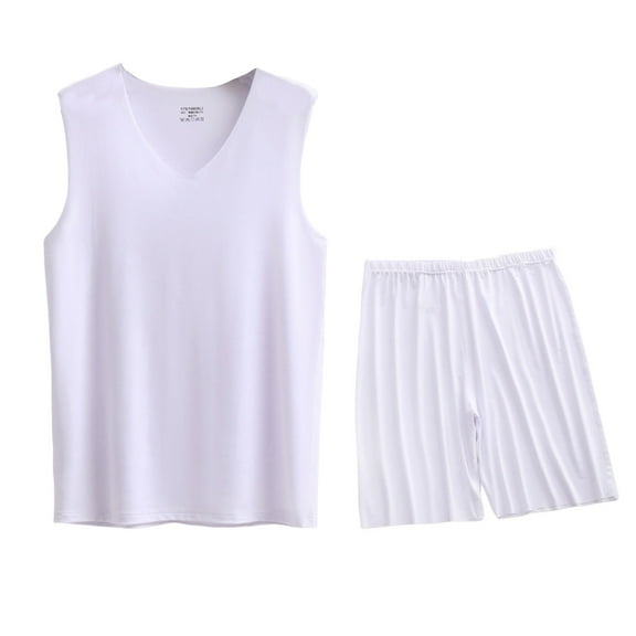 SHTXOZHI Pajamas for Men Sets 2 Piece Sleeveless V Neck Tank Tops Shorts Soft Pjs Sleepwear
